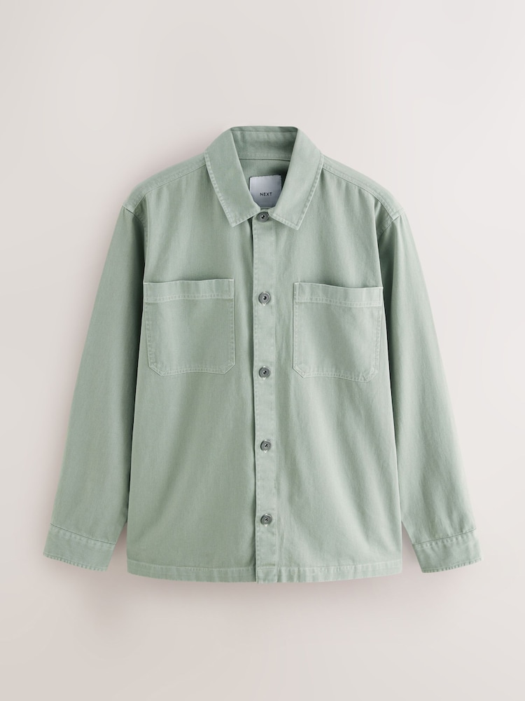 Sage Green 100% Cotton Contrast Stitch Shacket Jacket - Image 5 of 8
