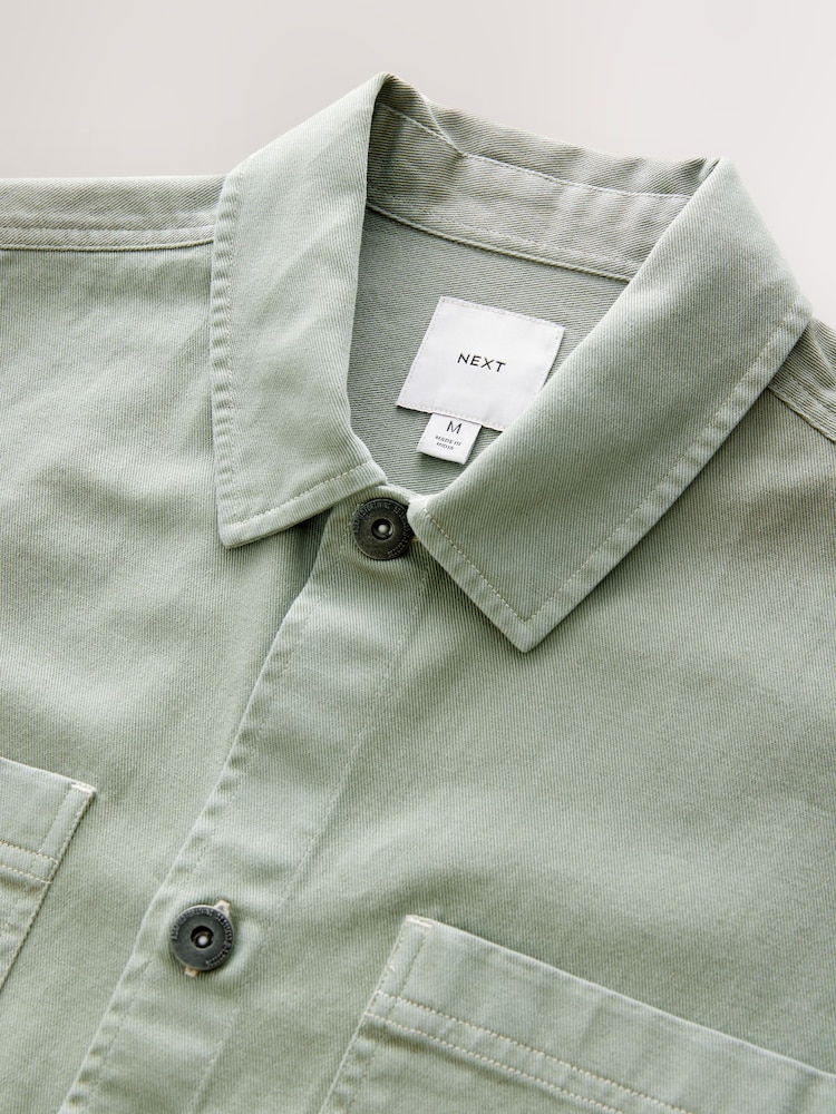 Sage Green 100% Cotton Contrast Stitch Shacket Jacket - Image 7 of 8