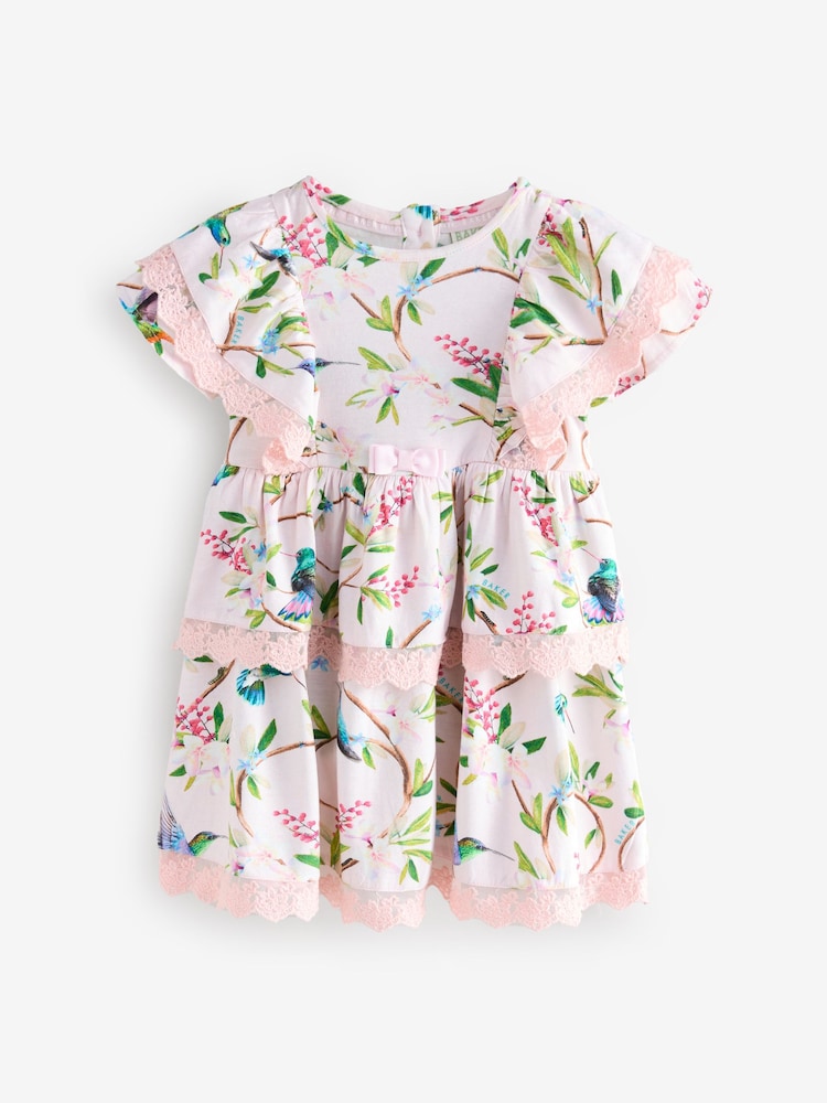 Розовый - Платье из 100% хлопка с цветочным принтом и кружевной отделкой Baker by Ted Baker - Изображение 1 из 7