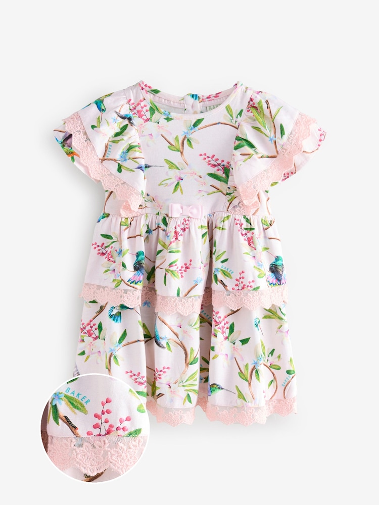 Baker by Ted Baker Floral Lace Trim Tier 100% Cotton Dress - Image 1 of 5 Baker by Ted Baker Floral Lace Trim Tier 100% Cotton Dress - Image 1 of 5