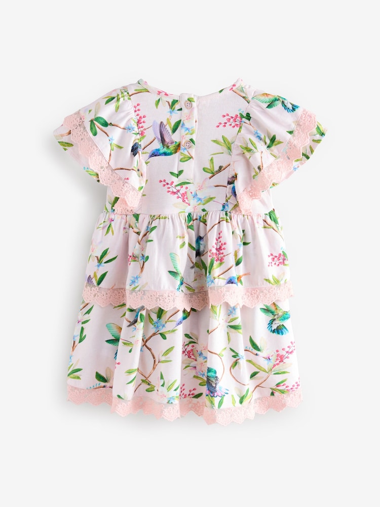 Baker by Ted Baker Floral Lace Trim Tier 100% Cotton Dress - Image 2 of 5 Baker by Ted Baker Floral Lace Trim Tier 100% Cotton Dress - Image 2 of 5