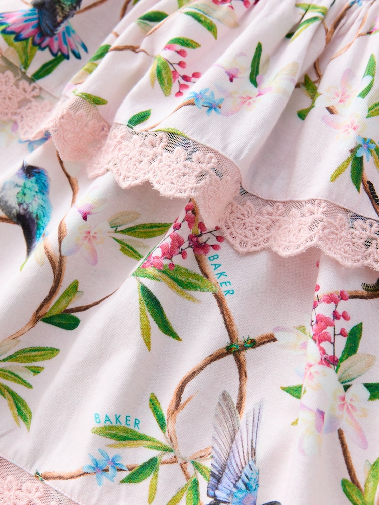 Baker by Ted Baker Floral Lace Trim Tier 100% Cotton Dress - Image 3 of 7