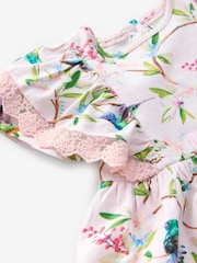 Розовый - Платье из 100% хлопка с цветочным принтом и кружевной отделкой Baker by Ted Baker - Изображение 4 из 7