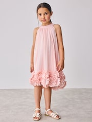 Baker by Ted Baker Pink Mesh Halter 3D Floral Print Hem Dress - Image 1 of 9