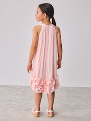 Baker by Ted Baker Pink Mesh Halter 3D Floral Print Hem Dress - Image 5 of 9