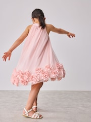 Baker by Ted Baker Pink Mesh Halter 3D Floral Print Hem Dress - Image 6 of 9