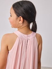 Baker by Ted Baker Pink Mesh Halter 3D Floral Print Hem Dress - Image 7 of 9