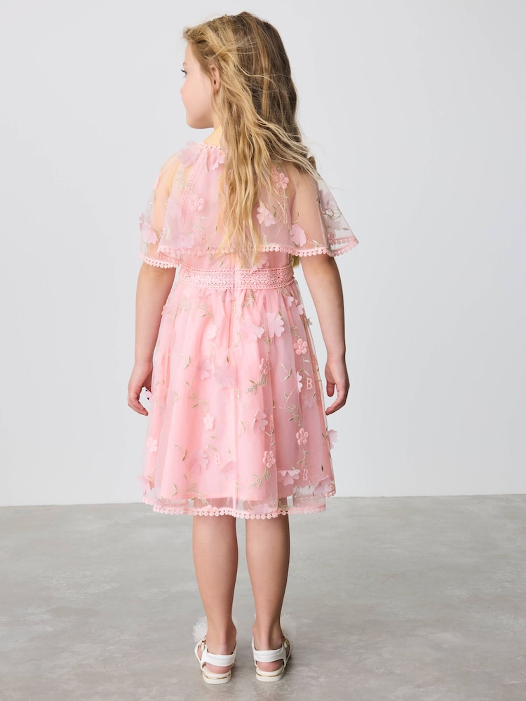 Baker by Ted Baker Pink 3D Scattered Floral Print Angel Sleeve Dress - Image 2 of 9