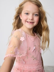 Baker by Ted Baker Pink 3D Scattered Floral Print Angel Sleeve Dress - Image 4 of 9