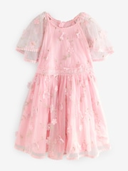 Baker by Ted Baker Pink 3D Scattered Floral Print Angel Sleeve Dress - Image 6 of 9