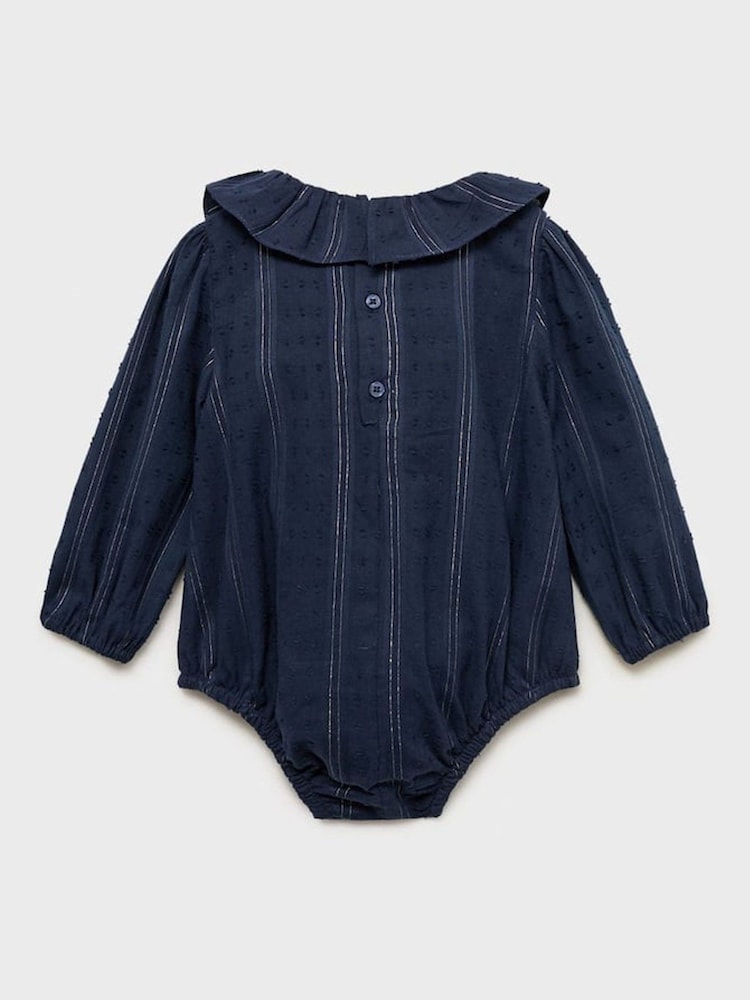 Mango Blue Frilled Bodysuit With Metallic Stripes - Image 2 of 3