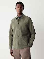 Olive Green 100% Cotton Seersucker Shacket Overshirt - Image 1 of 9