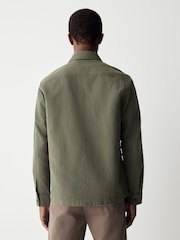 Olive Green 100% Cotton Seersucker Shacket Overshirt - Image 2 of 9