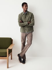 Olive Green 100% Cotton Seersucker Shacket Overshirt - Image 3 of 9