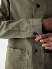 Olive Green 100% Cotton Seersucker Shacket Overshirt - Image 5 of 9