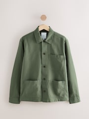 Olive Green 100% Cotton Seersucker Shacket Overshirt - Image 6 of 9