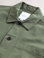 Olive Green 100% Cotton Seersucker Shacket Overshirt - Image 8 of 9