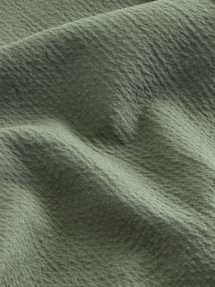 Olive Green 100% Cotton Seersucker Shacket Overshirt - Image 9 of 9