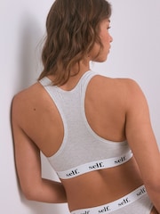 self. Grey Marl Notch Neck Logo Crop Bra - Image 3 of 5