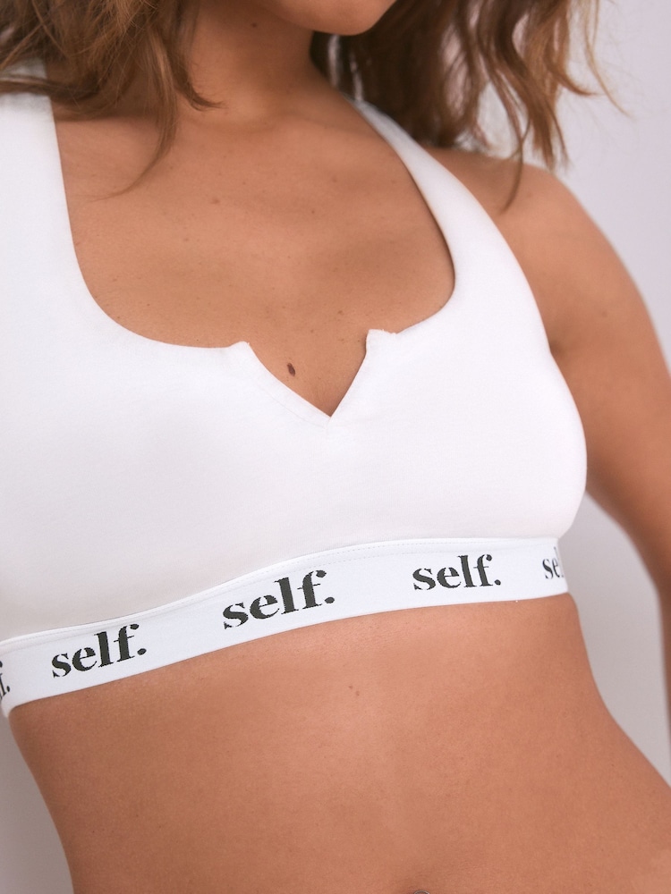 self. White Notch Neck Logo Crop Bra - Image 5 of 5
