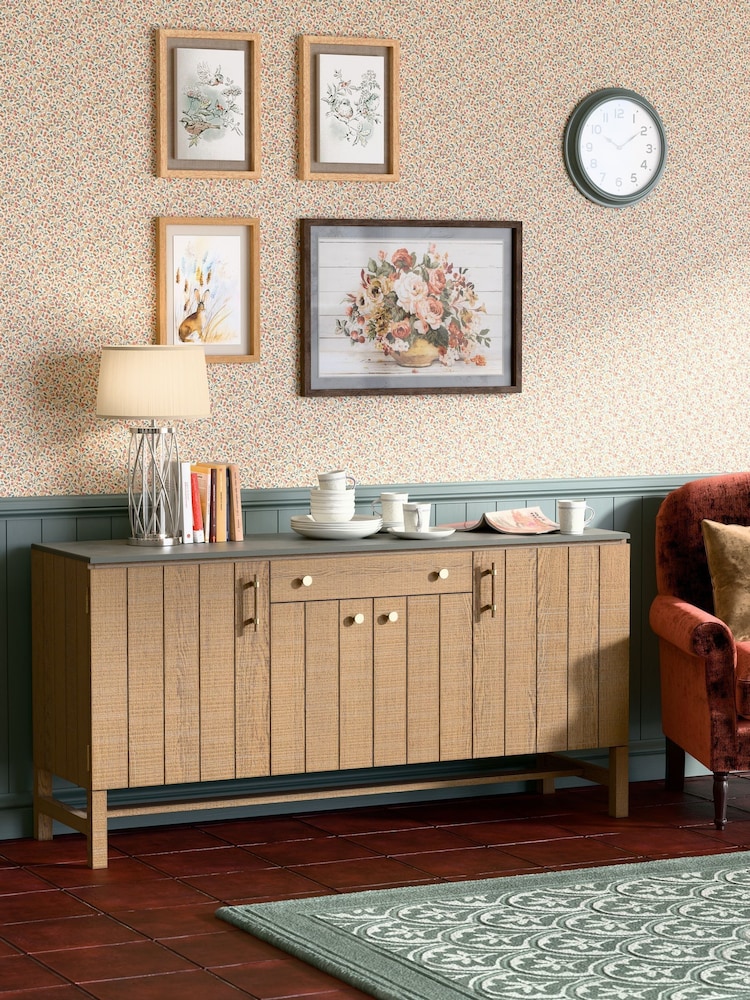 Laura Ashley Washed Oak Braystone 4 Door 1 Drawer Sideboard - Image 1 of 6