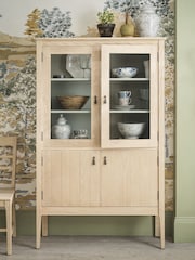 Laura Ashley Washed Oak Calford 4 Door Glazed Cabinet - Image 1 of 7