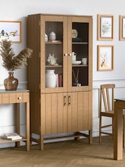 Laura Ashley Washed Oak Braystone 4 Door Glazed Cabinet - Image 1 of 6