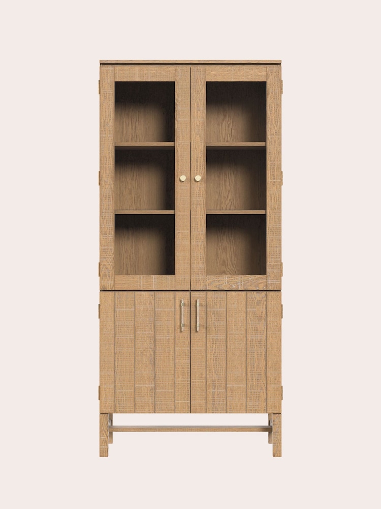 Laura Ashley Washed Oak Braystone 4 Door Glazed Cabinet - Image 2 of 6