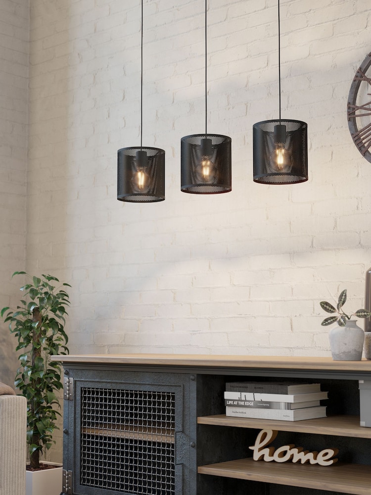 Eglo Black Manby Industrial Steel 3 Light Pendant Ceiling Light - Image 1 of 4