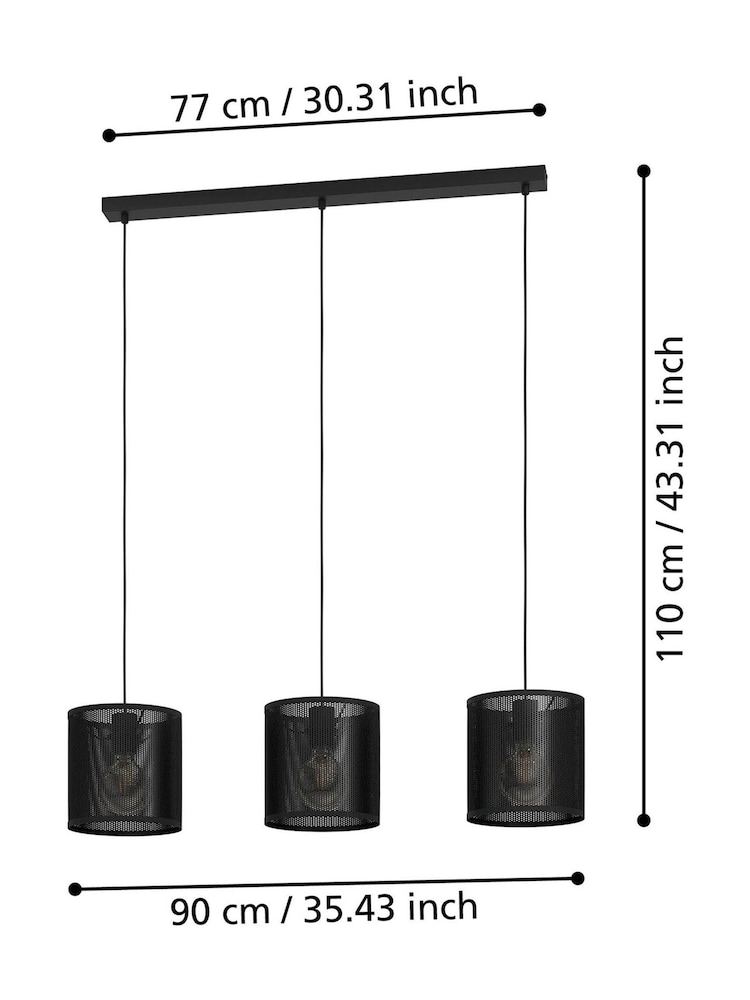 Eglo Black Manby Industrial Steel 3 Light Pendant Ceiling Light - Image 4 of 4