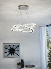 Eglo Chrome Varrazo Crystal Effect Glass Steel Pendant Ceiling Light - Image 1 of 4