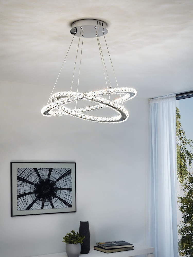 Eglo Chrome Varrazo Crystal Effect Glass Steel Pendant Ceiling Light - Image 1 of 4