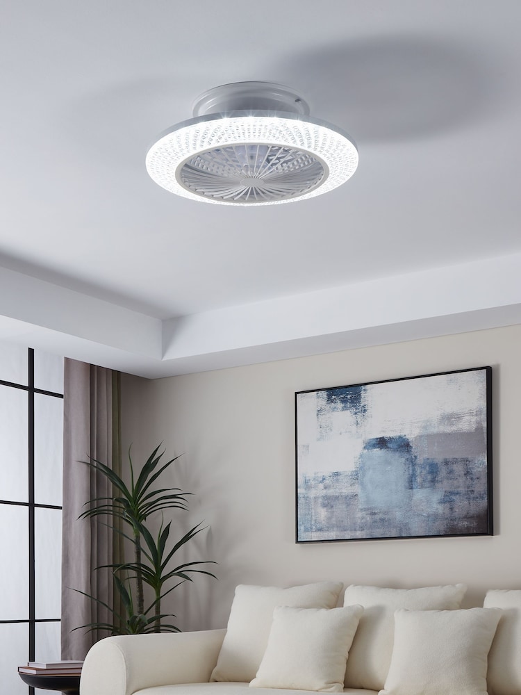 Eglo White Malinska Crystal Effect Ceiling Fan with Integrated LED - Image 1 of 5