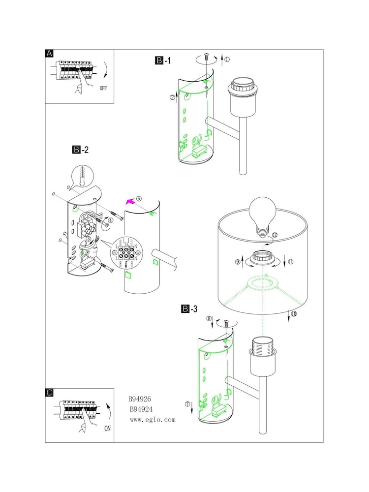 Eglo Satin Nickel Pasteri Fabric And Steel Wall Light With Switch - Image 6 of 6 Eglo Satin Nickel Pasteri Fabric And Steel Wall Light With Switch - Image 6 of 6