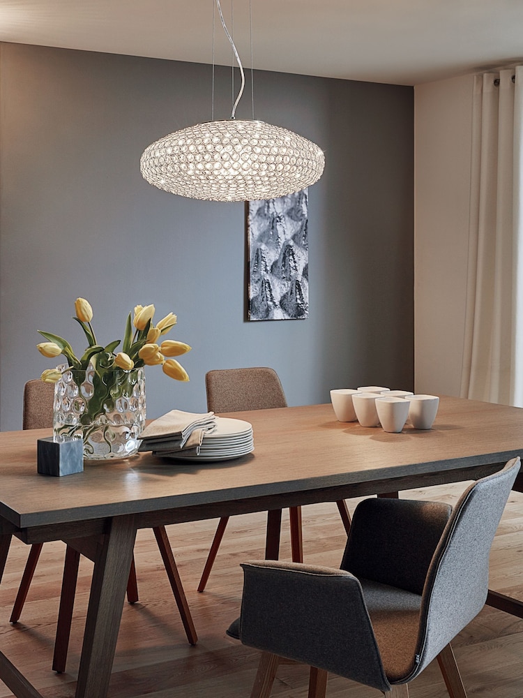 Eglo Chrome Clemente Crystal Inspired Glass  Steel Pendant Ceiling Light - Image 1 of 4