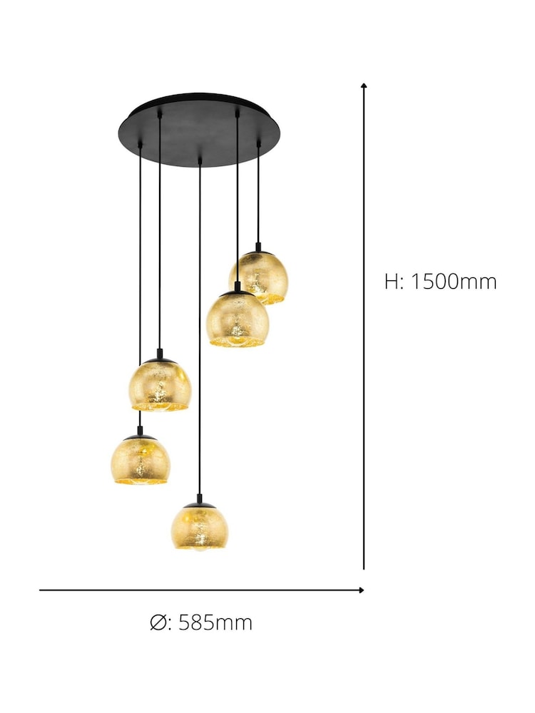 Eglo Black Albaraccin Spherical Glass  Steel 5 Light Pendant Ceiling Light - Image 4 of 4