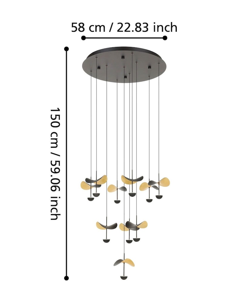 Eglo Black Dracera LED Leaves Inspired Steel Pendant Ceiling Light - Image 4 of 4