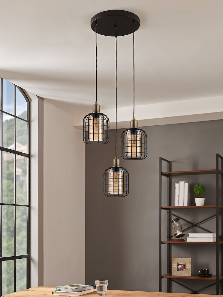 Eglo Bronze Chisle Metal And Glass 3 Light Pendant Ceiling Light - Image 2 of 5