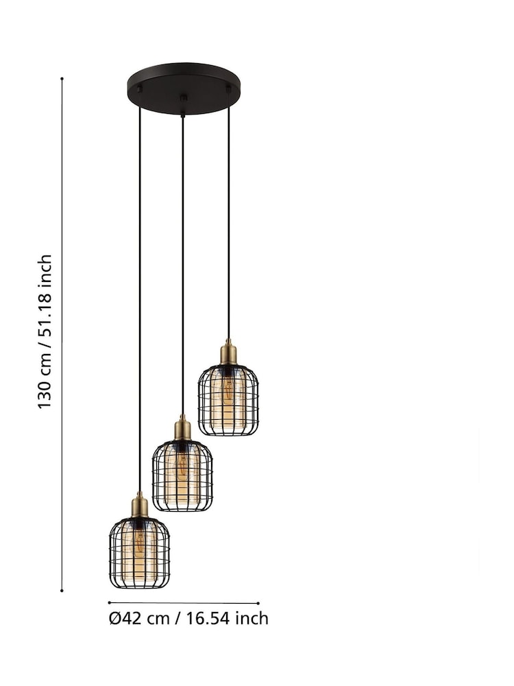 Eglo Bronze Chisle Metal And Glass 3 Light Pendant Ceiling Light - Image 5 of 5