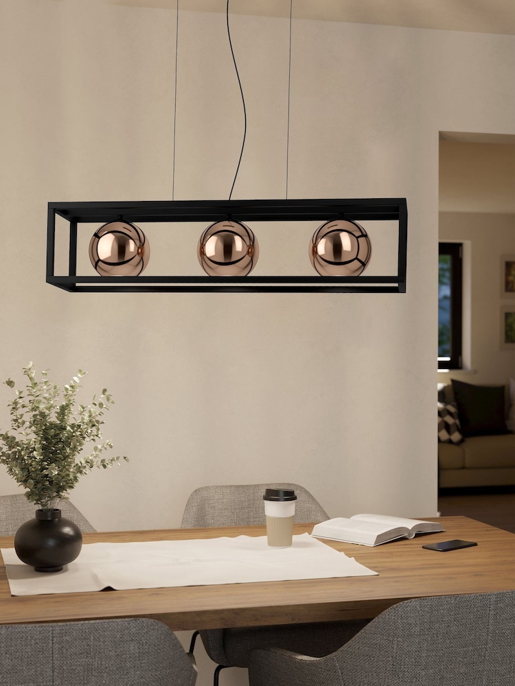 Eglo Black Cordoba Spherical Glass and Steel Enclosure Pendant Ceiling Light - Image 1 of 3