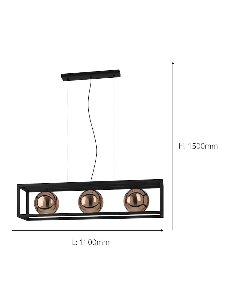 Eglo Black Cordoba Spherical Glass and Steel Enclosure Pendant Ceiling Light - Image 3 of 3