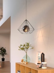 Eglo Black Vernham Smoked Glass & Steel Pendant Ceiling Light - Image 1 of 4