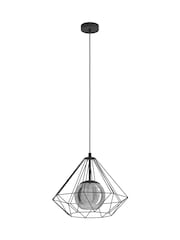Eglo Black Vernham Smoked Glass & Steel Pendant Ceiling Light - Image 2 of 4