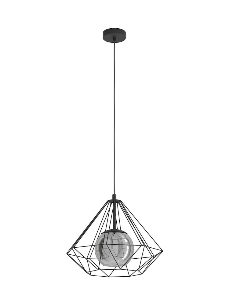 Eglo Black Vernham Smoked Glass & Steel Pendant Ceiling Light - Image 2 of 4
