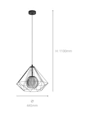 Eglo Black Vernham Smoked Glass & Steel Pendant Ceiling Light - Image 4 of 4