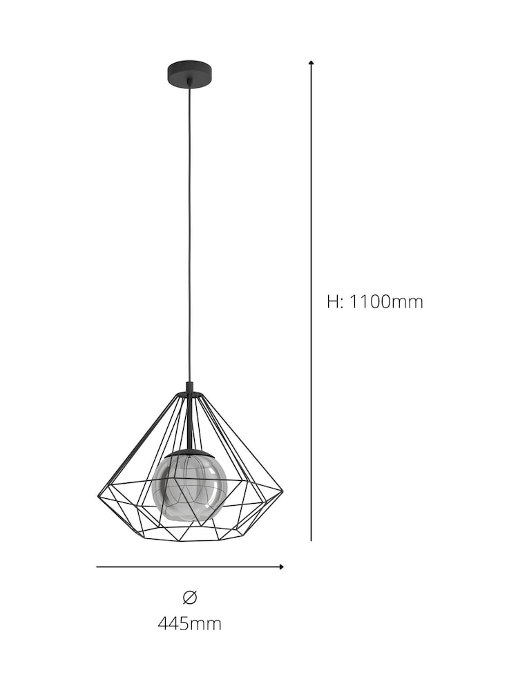 Eglo Black Vernham Smoked Glass & Steel Pendant Ceiling Light - Image 4 of 4