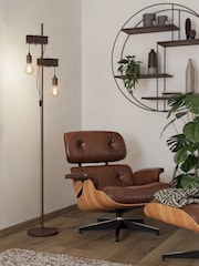 Eglo Antique Brown Townshend 4 Industrial Wood And Steel Floor Light - Image 1 of 4