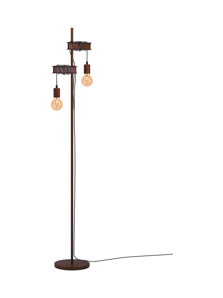Eglo Antique Brown Townshend 4 Industrial Wood And Steel Floor Light - Image 2 of 4
