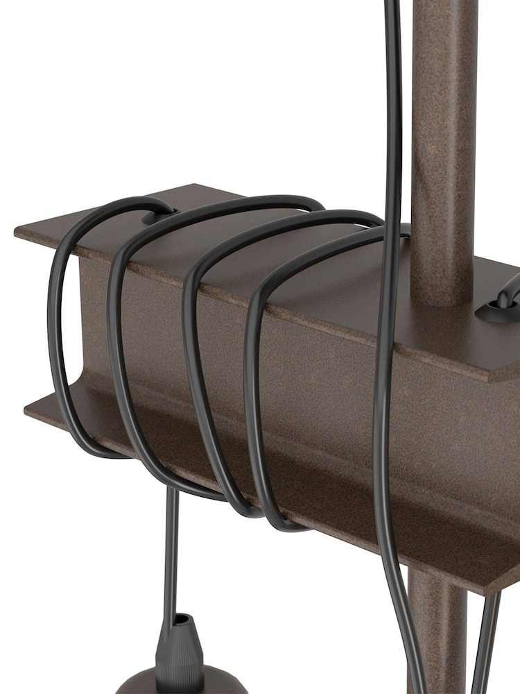 Eglo Antique Brown Townshend 4 Industrial Wood And Steel Floor Light - Image 3 of 4