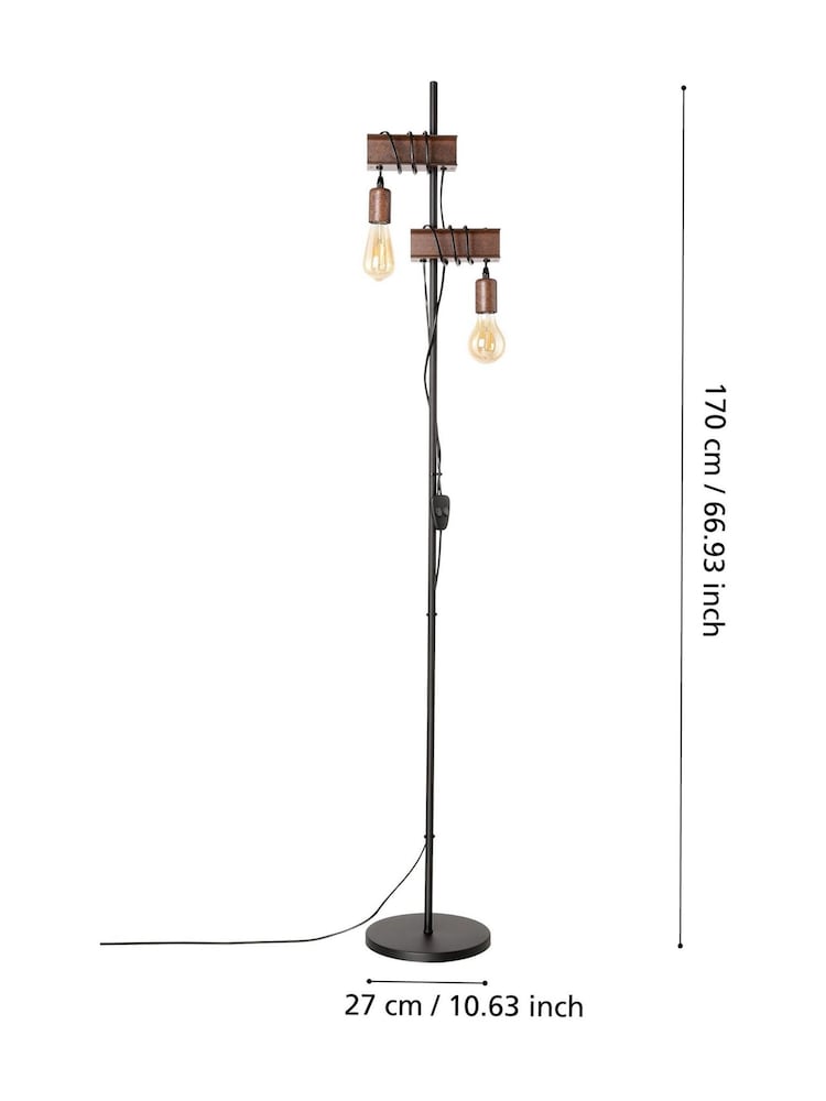 Eglo Antique Brown Townshend 4 Industrial Wood And Steel Floor Light - Image 4 of 4